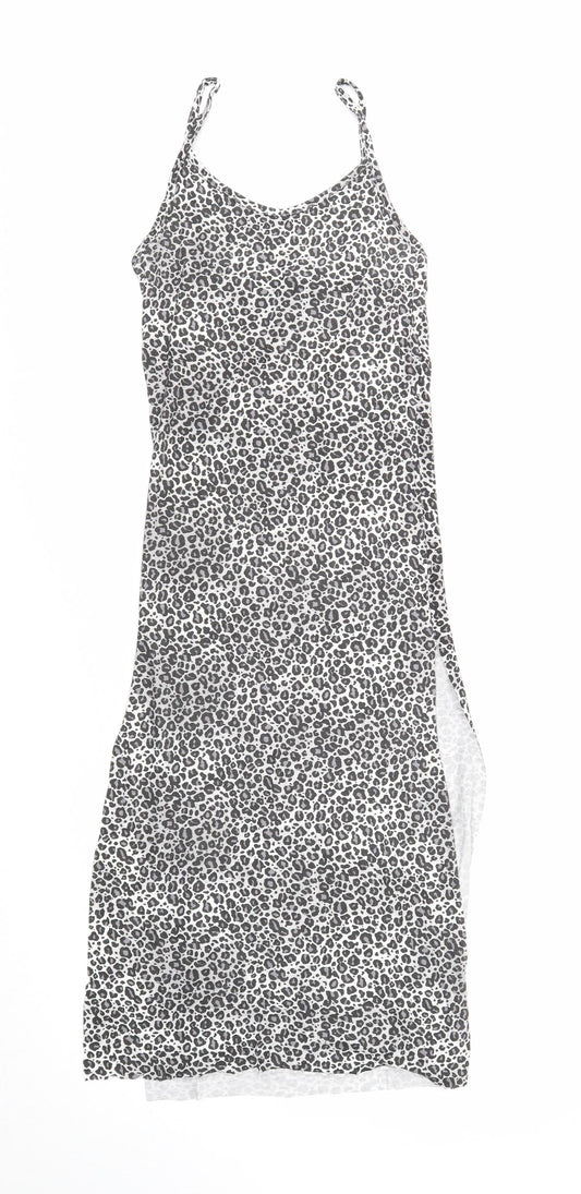 PRETTYLITTLETHING Womens Grey Geometric Viscose Maxi Size 6 V-Neck Pullover - Leopard Print