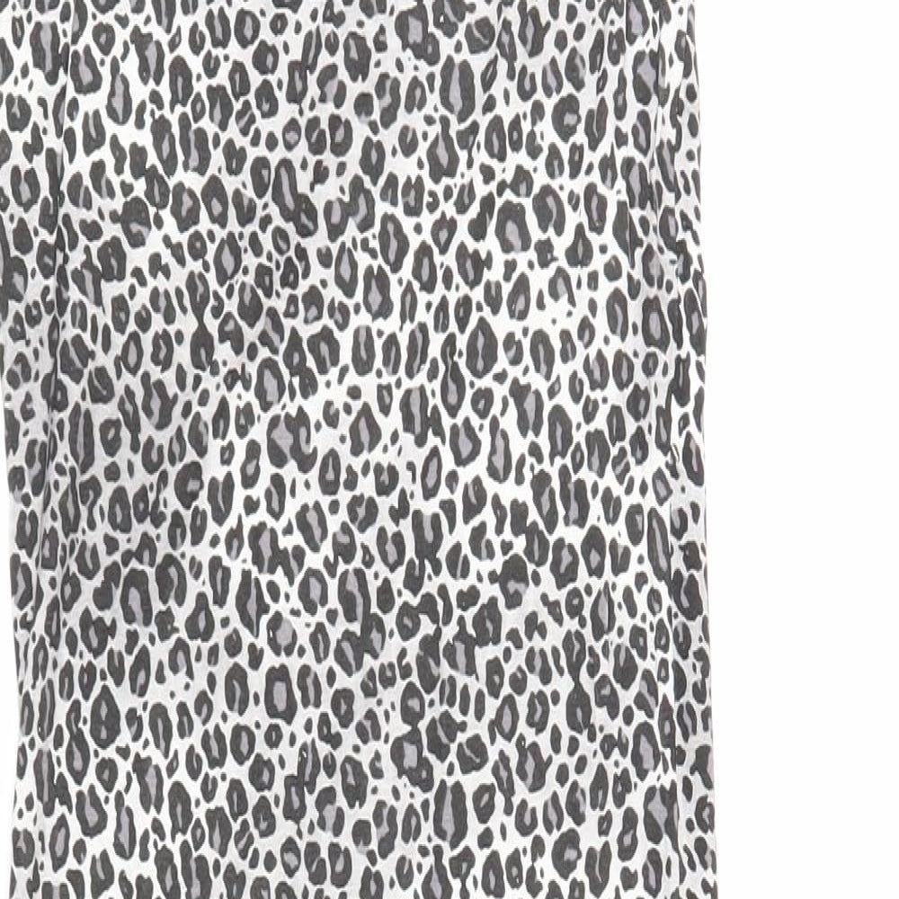 PRETTYLITTLETHING Womens Grey Geometric Viscose Maxi Size 6 V-Neck Pullover - Leopard Print
