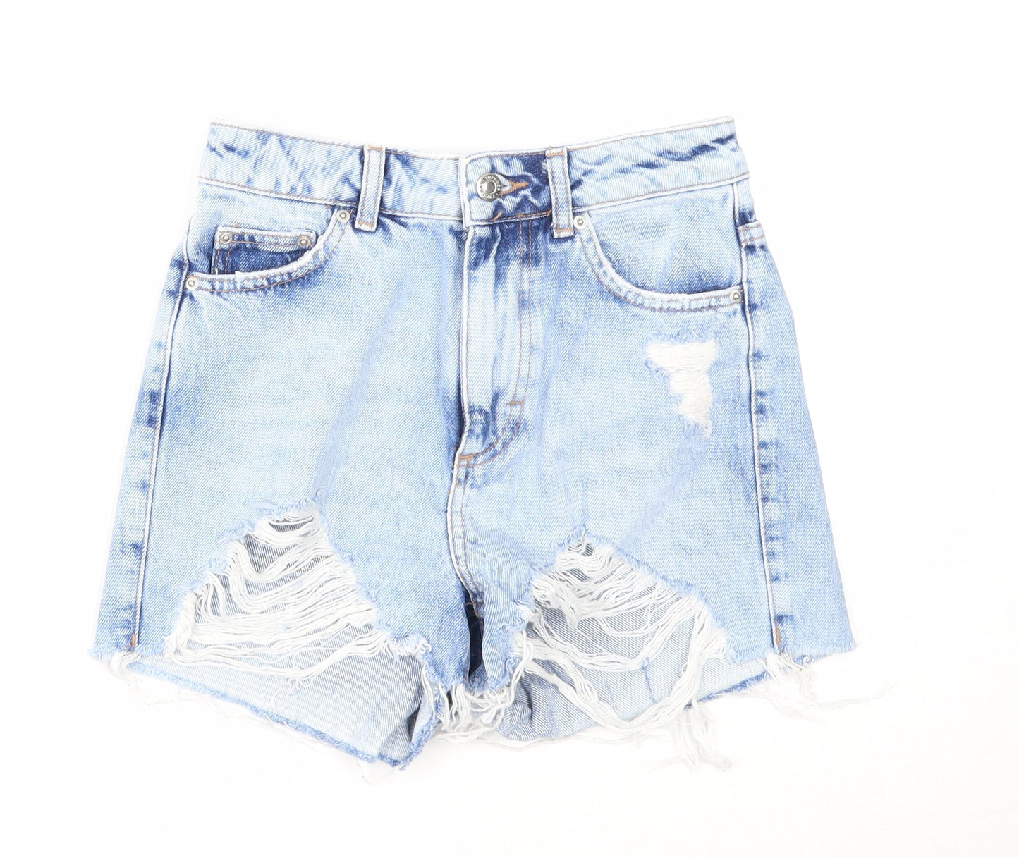 Topshop Womens Blue Cotton Cut-Off Shorts Size 6 Regular Zip - Distressed