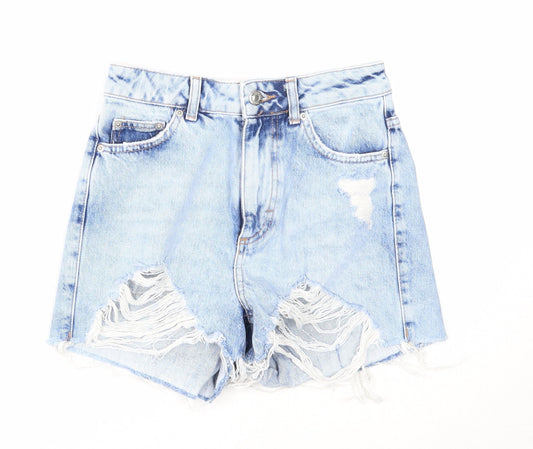 Topshop Womens Blue Cotton Cut-Off Shorts Size 6 Regular Zip - Distressed