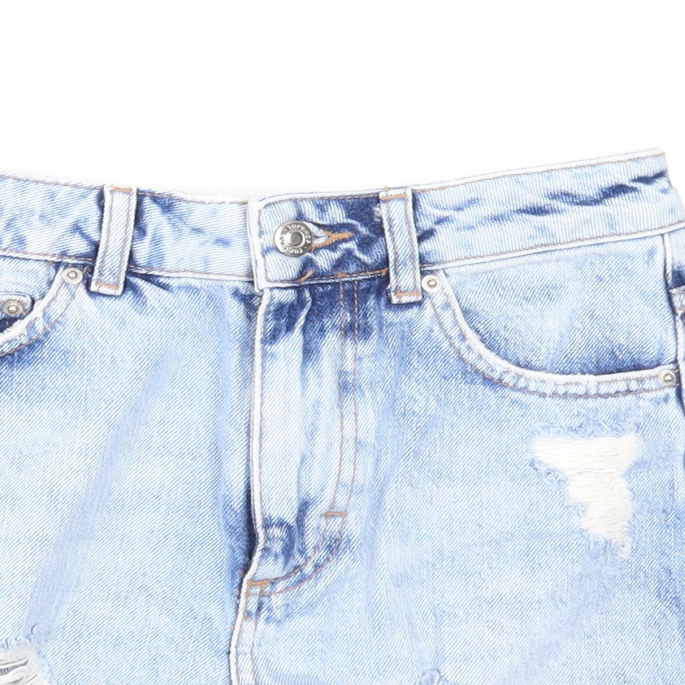 Topshop Womens Blue Cotton Cut-Off Shorts Size 6 Regular Zip - Distressed
