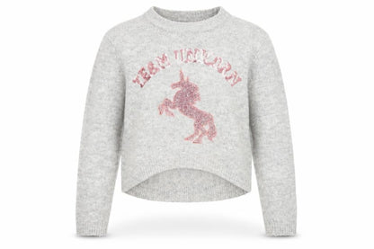 Primark Girls Grey Round Neck Acrylic Pullover Jumper Size 11-12 Years Pullover - Unicorn