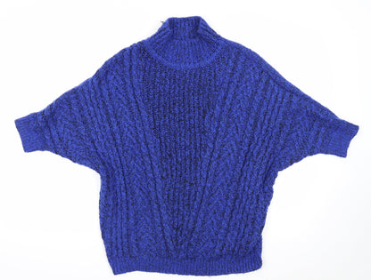 F&F Womens Blue High Neck Acrylic Pullover Jumper Size 6 - Batwing