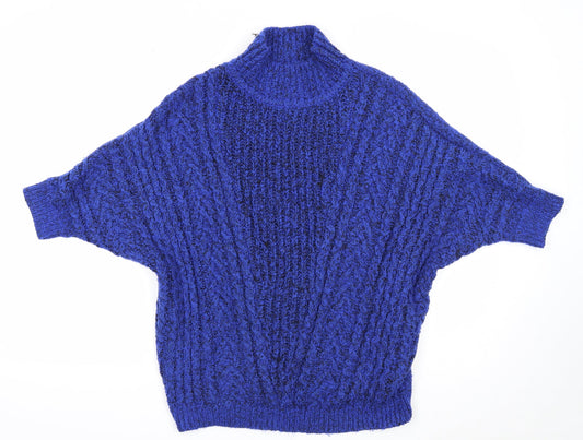 F&F Womens Blue High Neck Acrylic Pullover Jumper Size 6 - Batwing