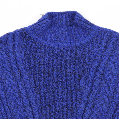 F&F Womens Blue High Neck Acrylic Pullover Jumper Size 6 - Batwing