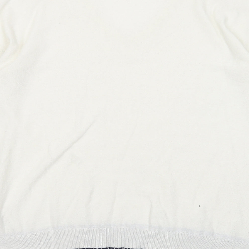 F&F Womens White V-Neck Polyester Pullover Jumper Size 14 - Chiffon Hem