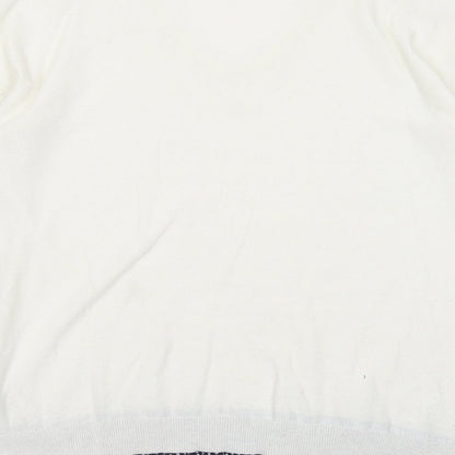 F&F Womens White V-Neck Polyester Pullover Jumper Size 14 - Chiffon Hem