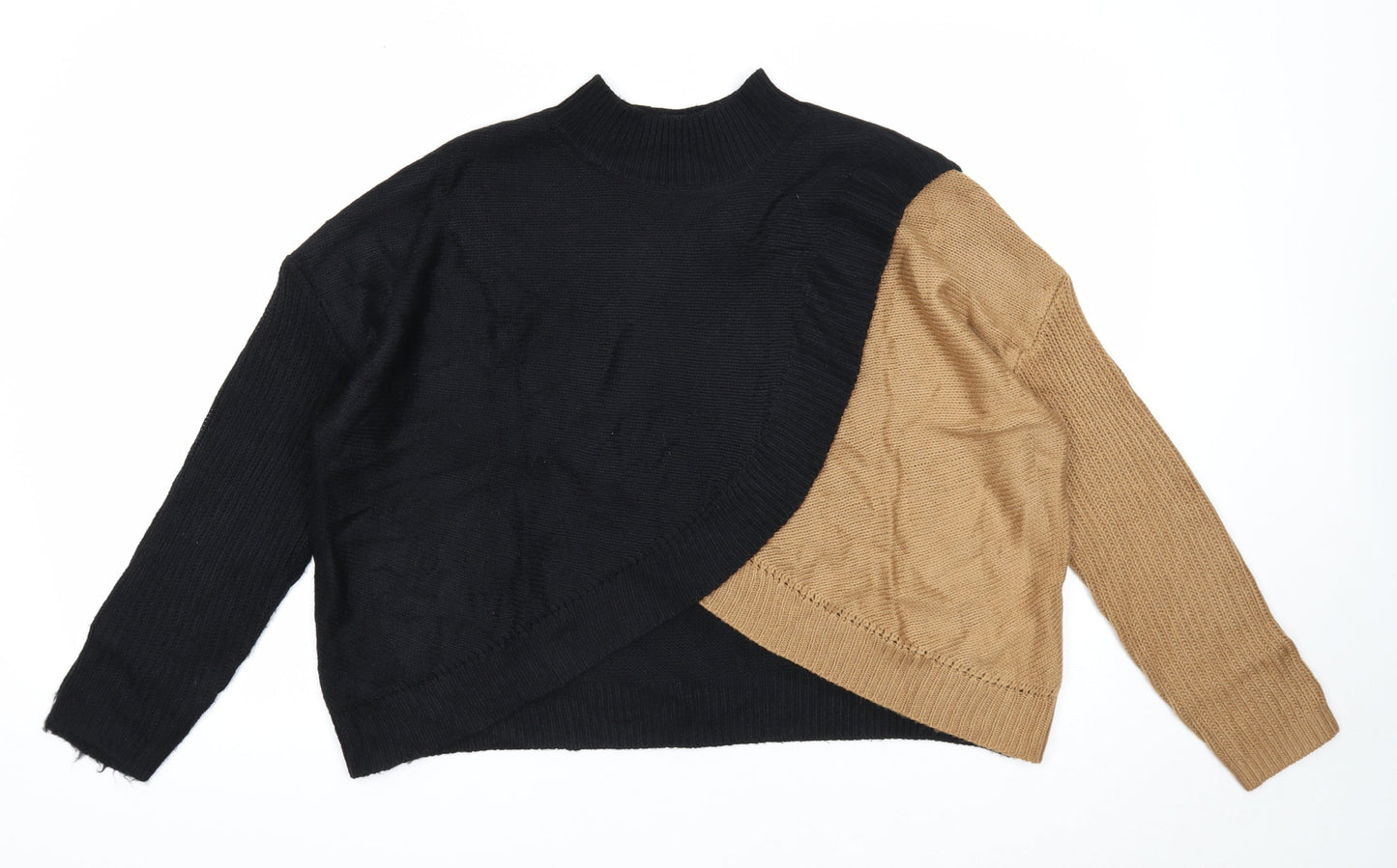 SheIn Womens Black Mock Neck Acrylic Pullover Jumper Size M - Colourblock Cropped