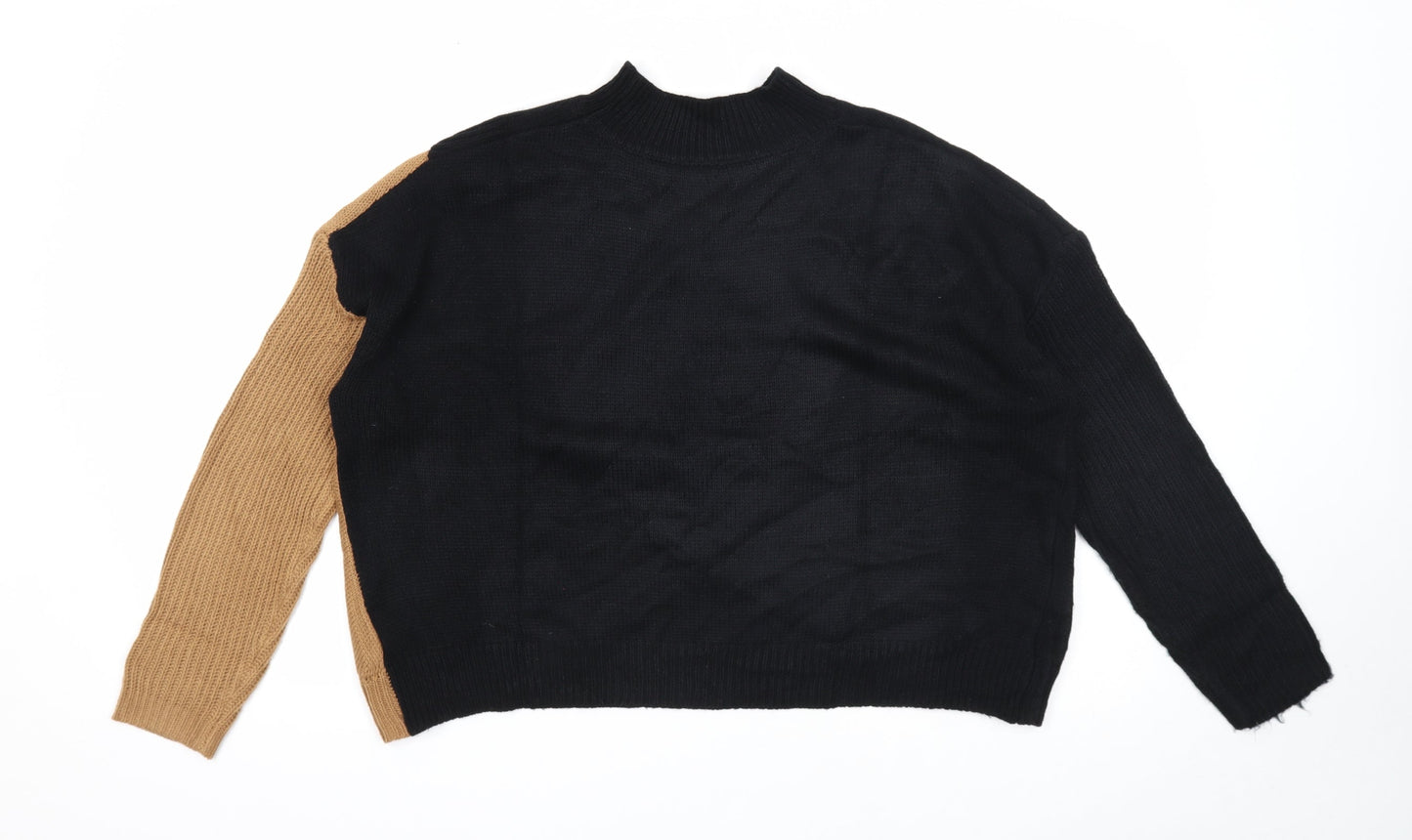 SheIn Womens Black Mock Neck Acrylic Pullover Jumper Size M - Colourblock Cropped