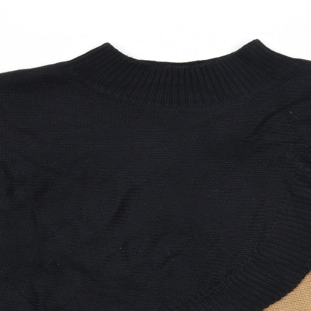 SheIn Womens Black Mock Neck Acrylic Pullover Jumper Size M - Colourblock Cropped