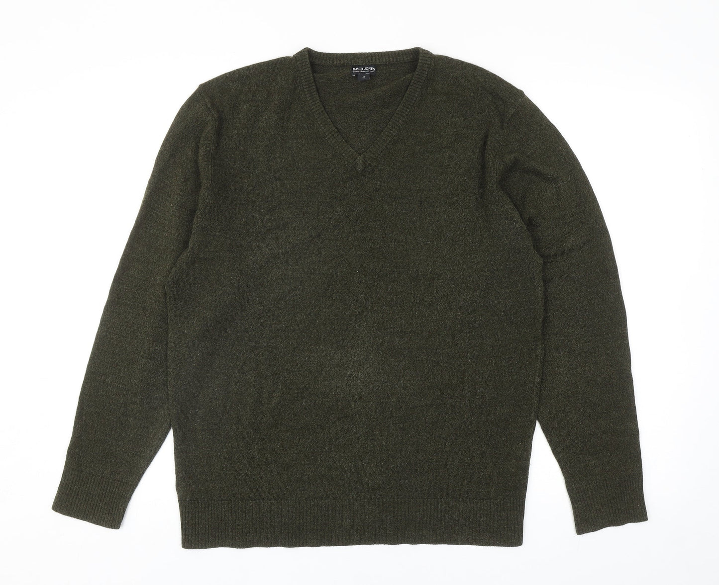 David Jones Mens Green V-Neck Acrylic Pullover Jumper Size M