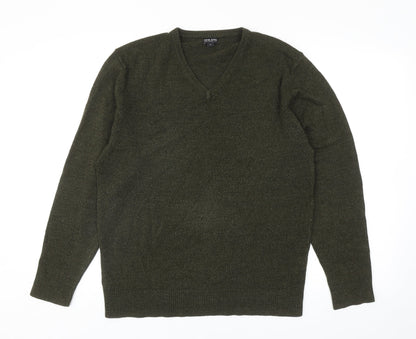 David Jones Mens Green V-Neck Acrylic Pullover Jumper Size M