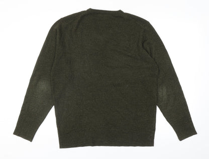 David Jones Mens Green V-Neck Acrylic Pullover Jumper Size M