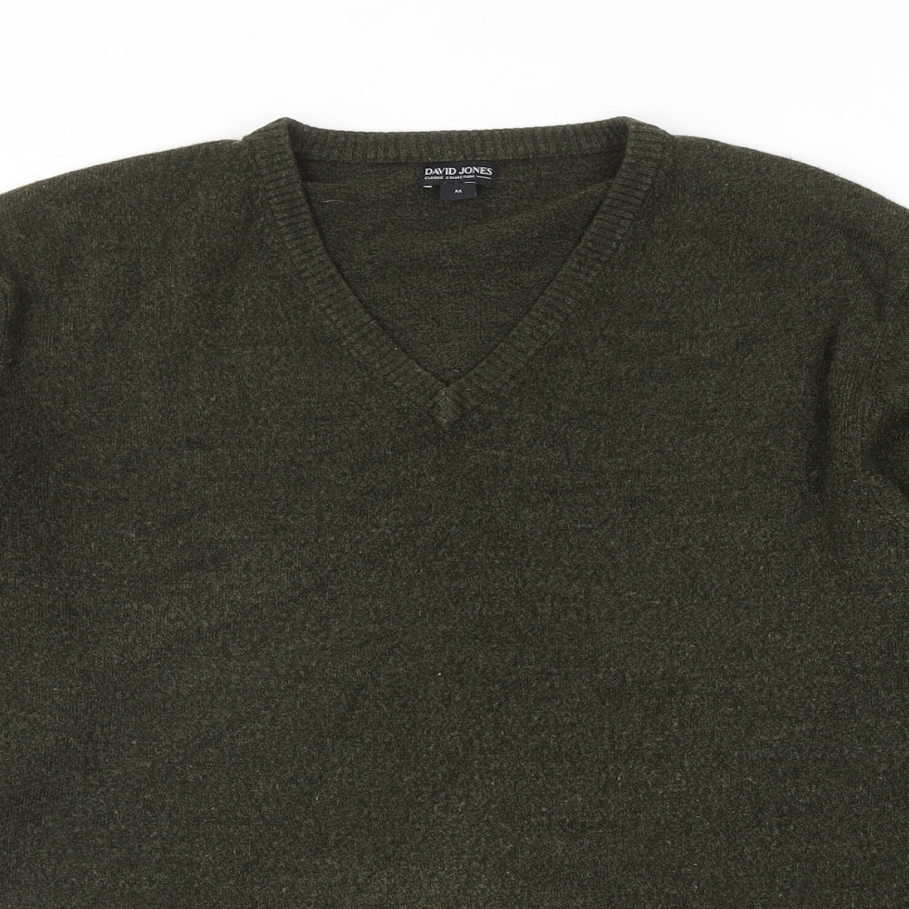 David Jones Mens Green V-Neck Acrylic Pullover Jumper Size M