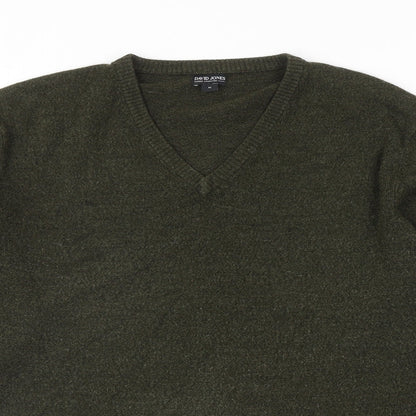 David Jones Mens Green V-Neck Acrylic Pullover Jumper Size M