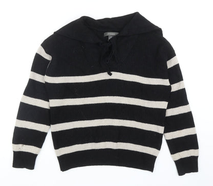 Primark Womens Black V-Neck Striped Viscose Pullover Jumper Size XS