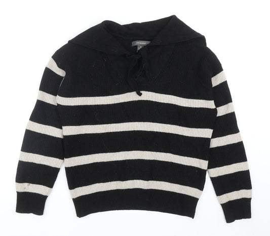 Primark Womens Black V-Neck Striped Viscose Pullover Jumper Size XS