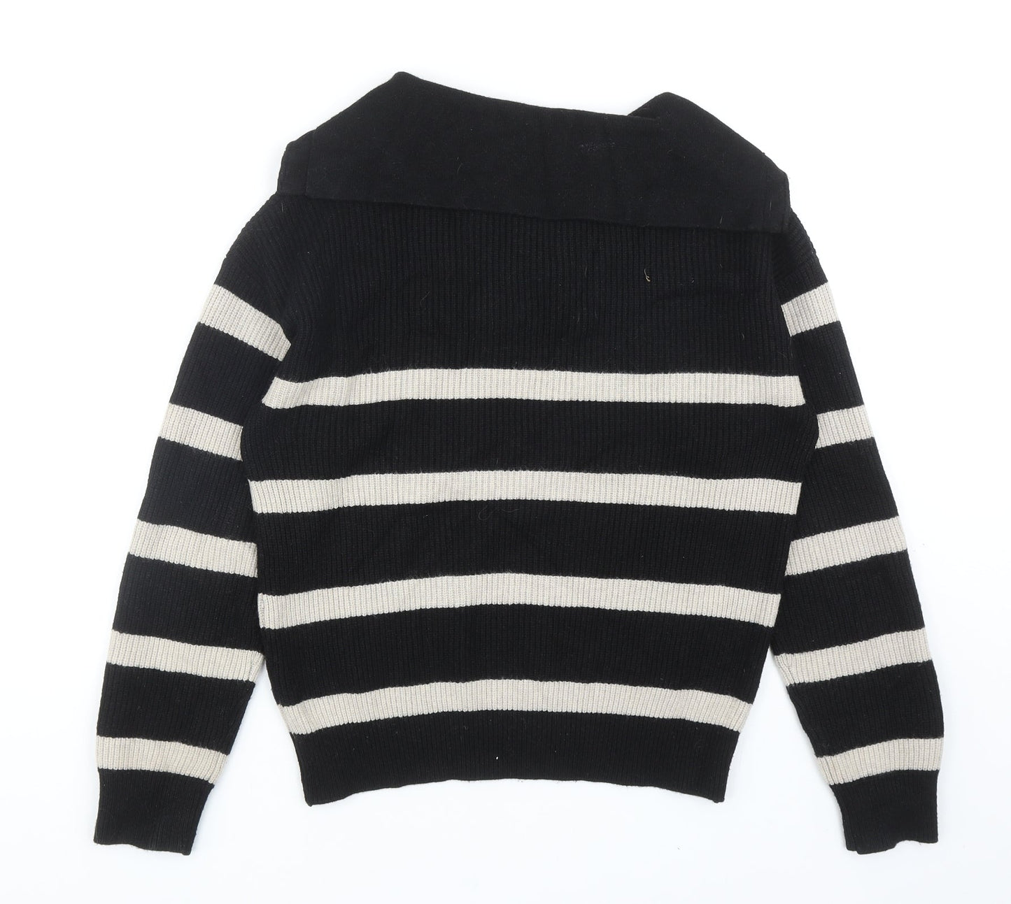 Primark Womens Black V-Neck Striped Viscose Pullover Jumper Size XS