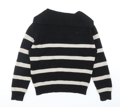 Primark Womens Black V-Neck Striped Viscose Pullover Jumper Size XS