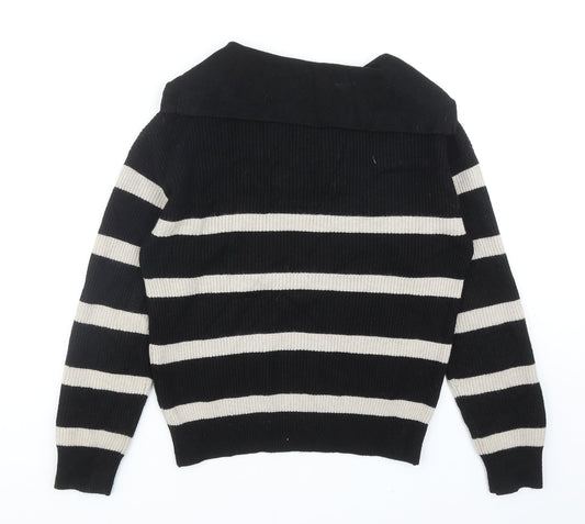 Primark Womens Black V-Neck Striped Viscose Pullover Jumper Size XS