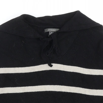Primark Womens Black V-Neck Striped Viscose Pullover Jumper Size XS