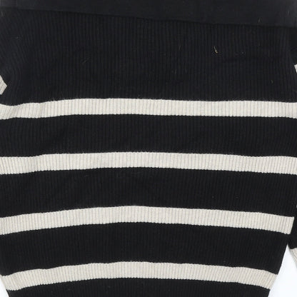 Primark Womens Black V-Neck Striped Viscose Pullover Jumper Size XS
