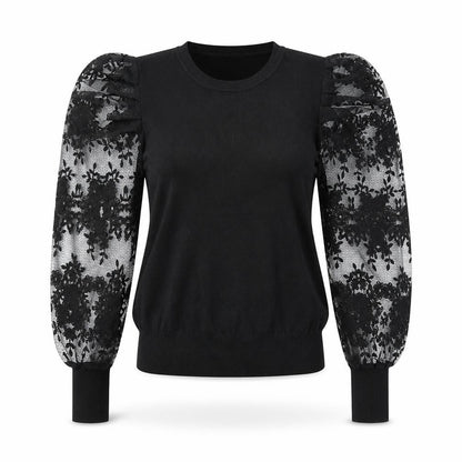 Yu & Me Womens Black Round Neck Floral Viscose Pullover Jumper Size S