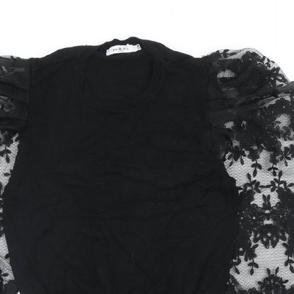 Yu & Me Womens Black Round Neck Floral Viscose Pullover Jumper Size S