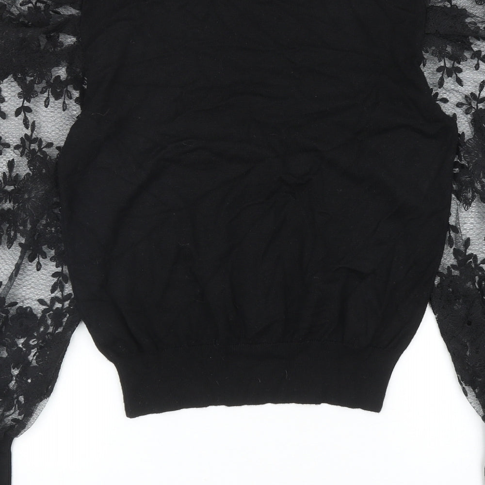 Yu & Me Womens Black Round Neck Floral Viscose Pullover Jumper Size S