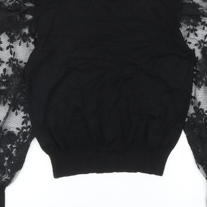 Yu & Me Womens Black Round Neck Floral Viscose Pullover Jumper Size S