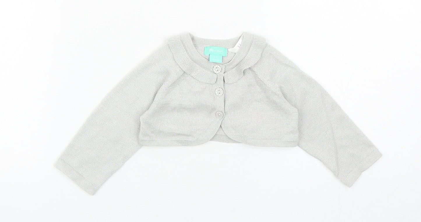 Monsoon Girls Grey Cotton Cardigan Jumper Size 0-3 Months Button