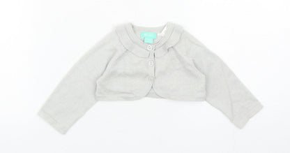 Monsoon Girls Grey Cotton Cardigan Jumper Size 0-3 Months Button
