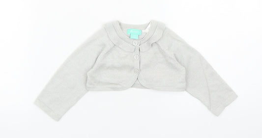 Monsoon Girls Grey Cotton Cardigan Jumper Size 0-3 Months Button