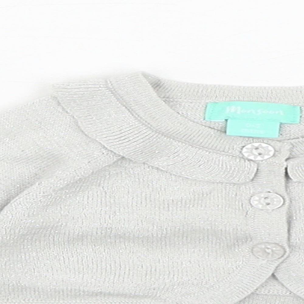 Monsoon Girls Grey Cotton Cardigan Jumper Size 0-3 Months Button