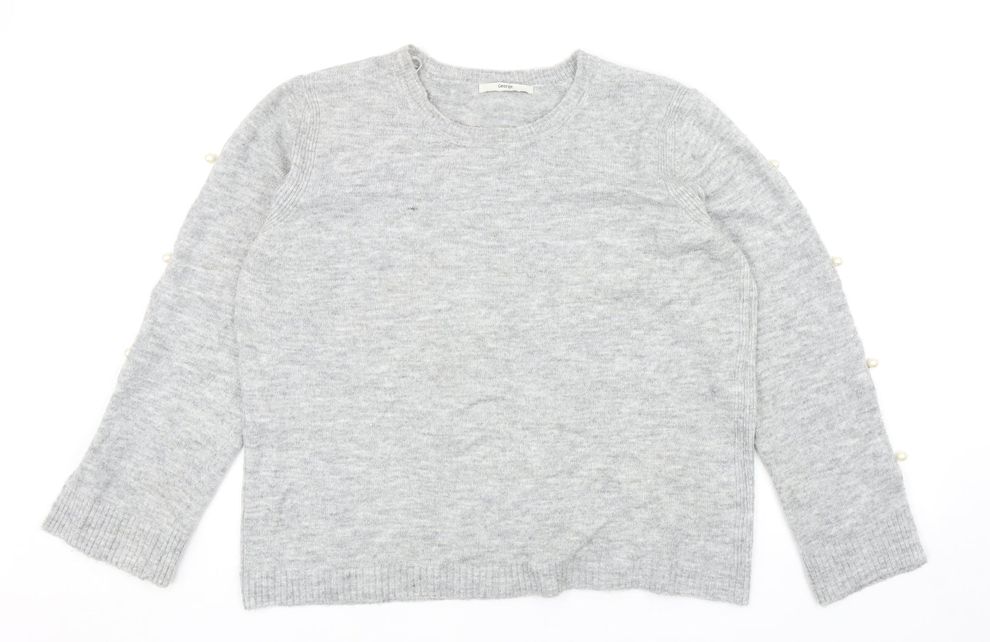 George Womens Grey Round Neck Acrylic Pullover Jumper Size 16