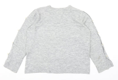 George Womens Grey Round Neck Acrylic Pullover Jumper Size 16