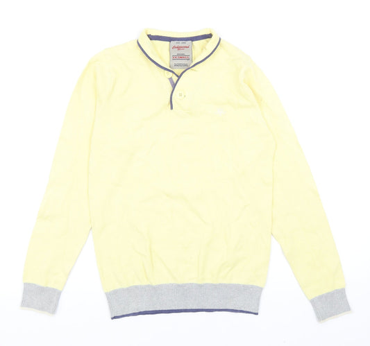 Cedar Wood State Mens Yellow V-Neck Cotton Henley Jumper Size XS