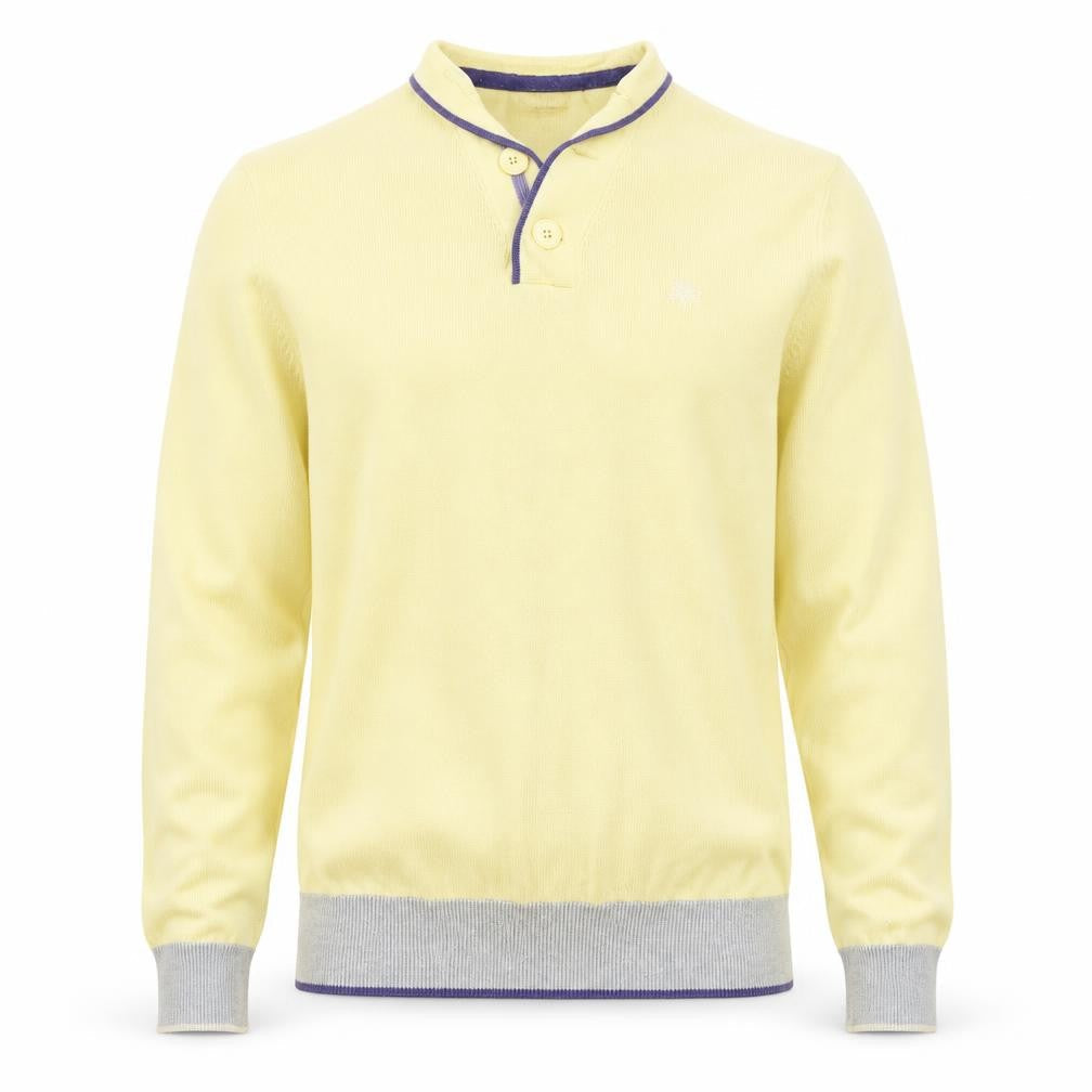 Cedarwood State Mens Yellow V-Neck Cotton Henley Jumper Size XS