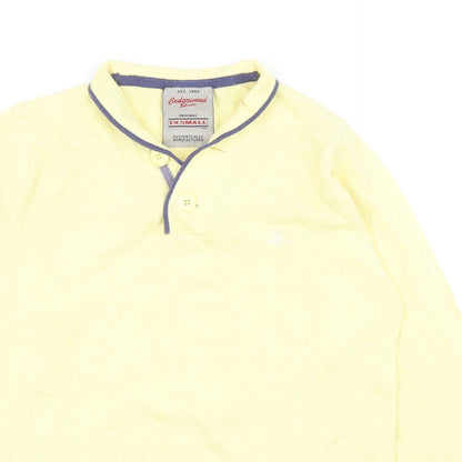 Cedar Wood State Mens Yellow V-Neck Cotton Henley Jumper Size XS