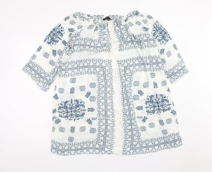 Atmosphere Womens White Geometric Viscose A-Line Size 8 Round Neck Pullover