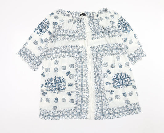 Atmosphere Womens White Geometric Viscose A-Line Size 8 Round Neck Pullover