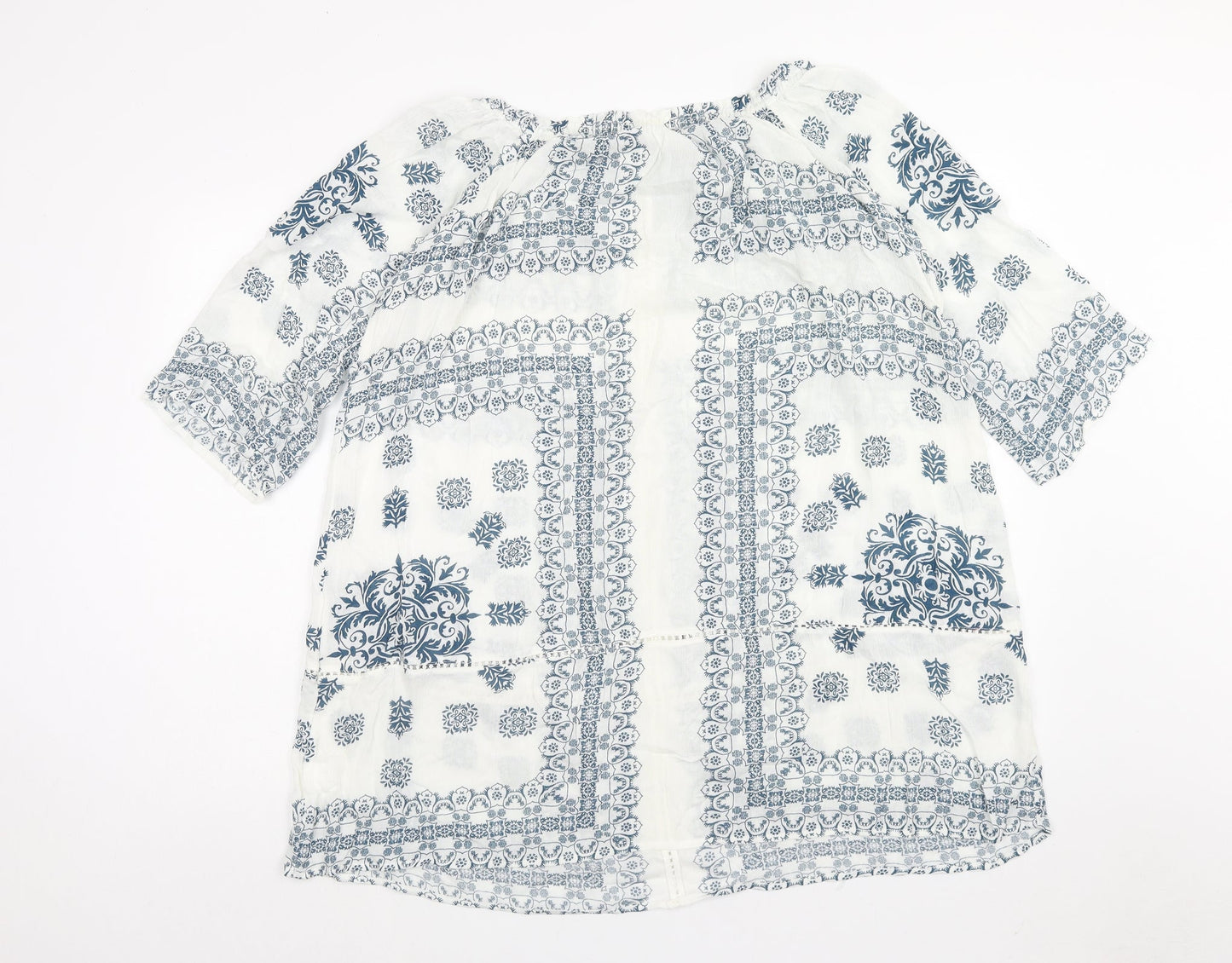 Atmosphere Womens White Geometric Viscose A-Line Size 8 Round Neck Pullover