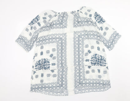 Atmosphere Womens White Geometric Viscose A-Line Size 8 Round Neck Pullover