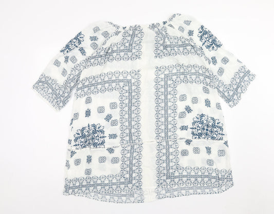 Atmosphere Womens White Geometric Viscose A-Line Size 8 Round Neck Pullover