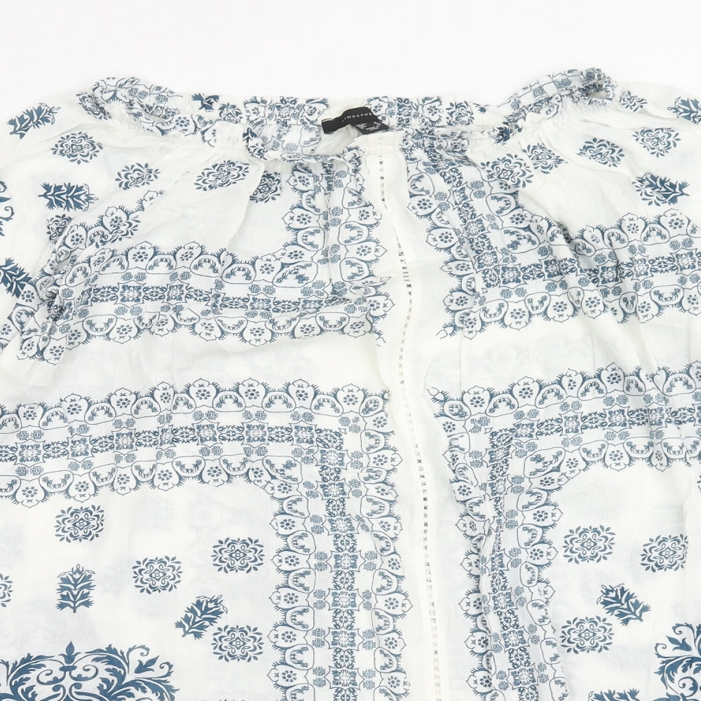 Atmosphere Womens White Geometric Viscose A-Line Size 8 Round Neck Pullover