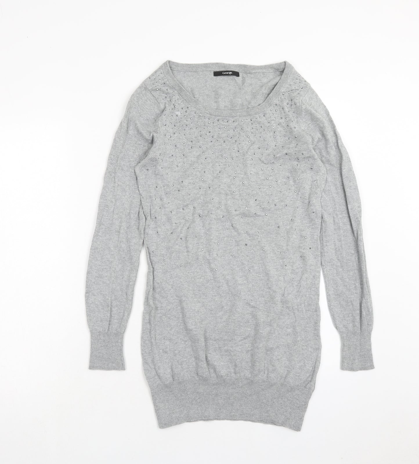 George Womens Grey Cotton Jumper Dress Size 8 Round Neck Pullover