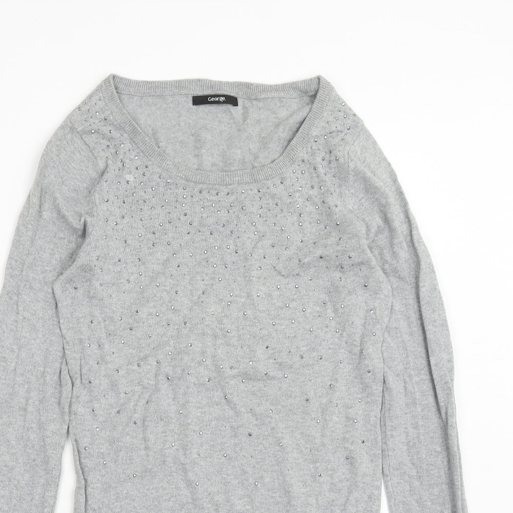 George Womens Grey Cotton Jumper Dress Size 8 Round Neck Pullover