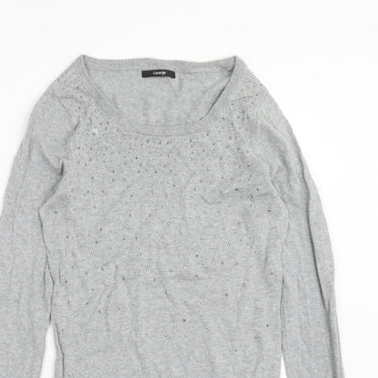 George Womens Grey Cotton Jumper Dress Size 8 Round Neck Pullover