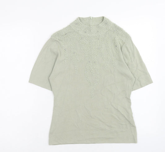 Talisa Womens Green Viscose Basic T-Shirt Size M Mock Neck