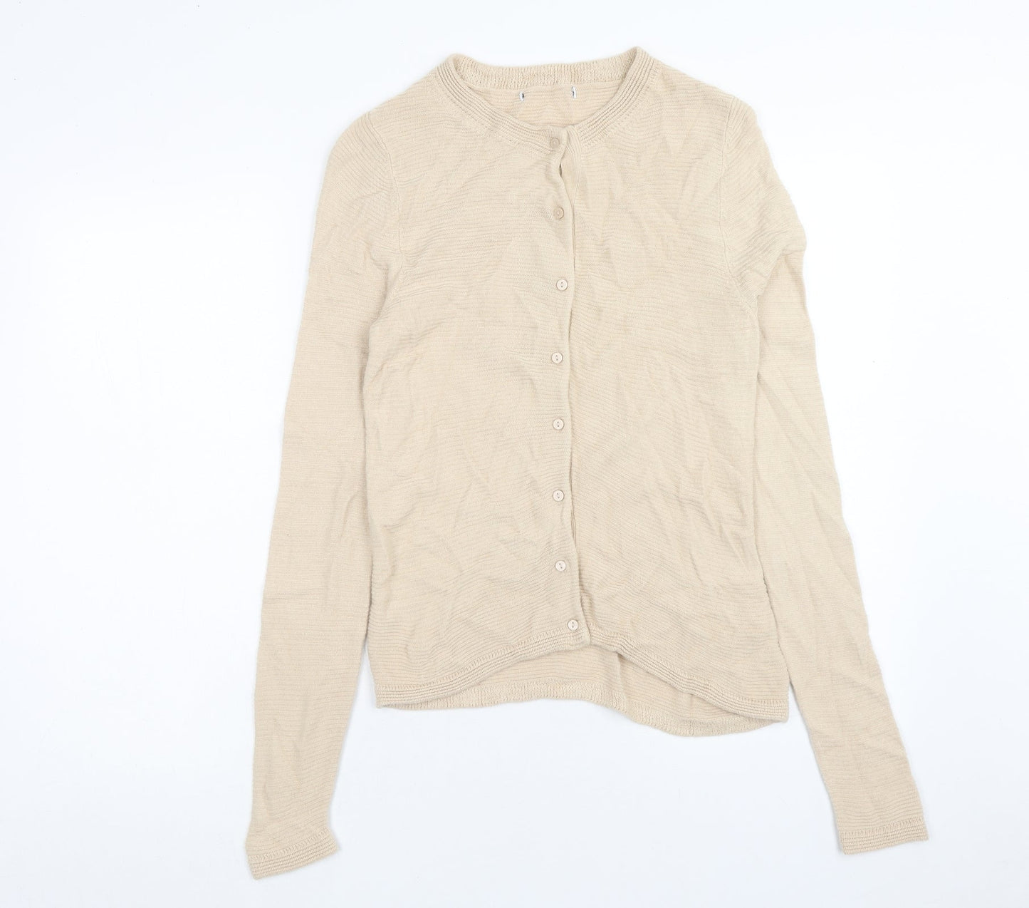 Marks and Spencer Womens Beige Scoop Neck Acrylic Cardigan Jumper Size 10